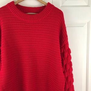 Elodie Red Bubble Sleeve Pullover Sweater Size XL